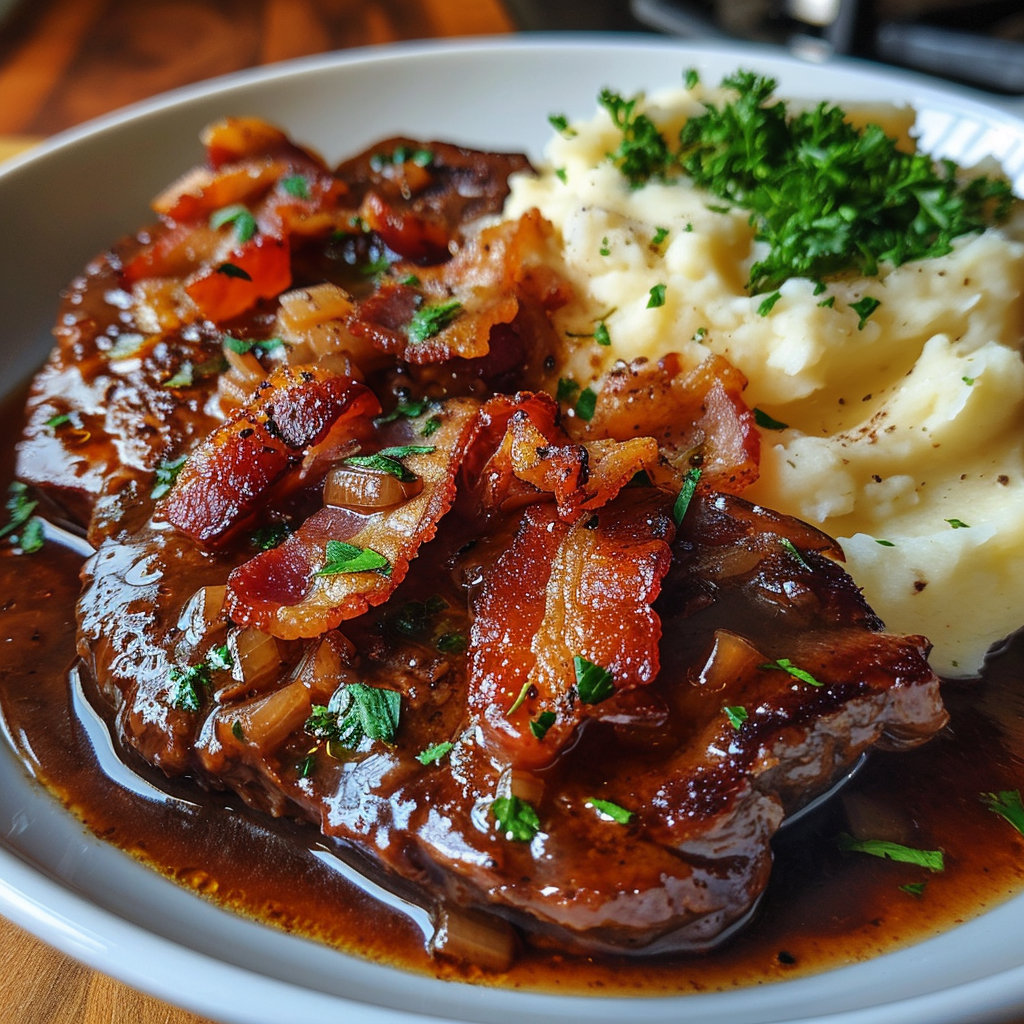 liver and bacon with mashed potato